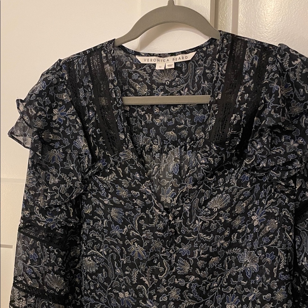 Veronica Beard Navy Patterned Blouse - image 2